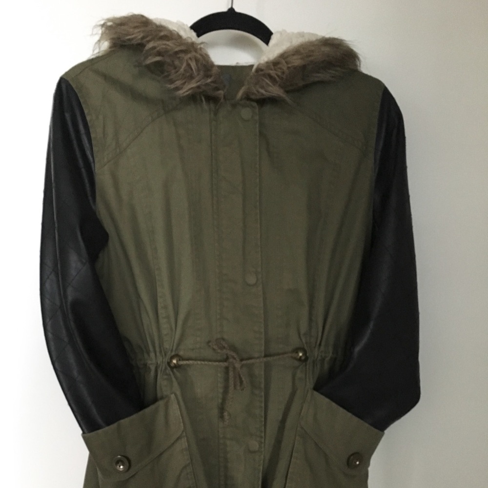 🥶Utility Coat W/ Faux Leather & Sherpa Fur Hood